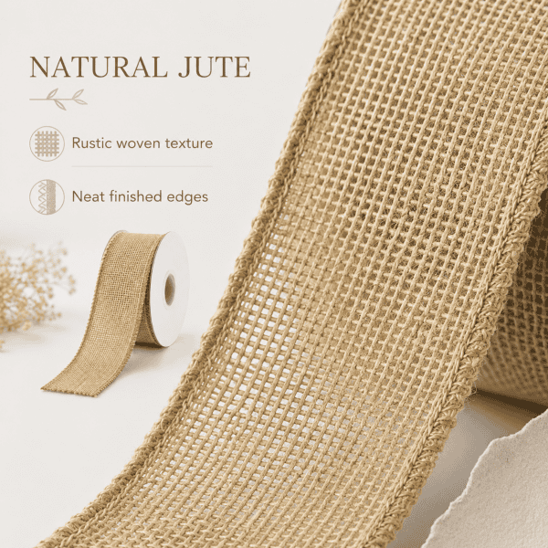 rustic natural jute tape – 5 cm x 5 m, perfect for diy, gift wrapping & home decor