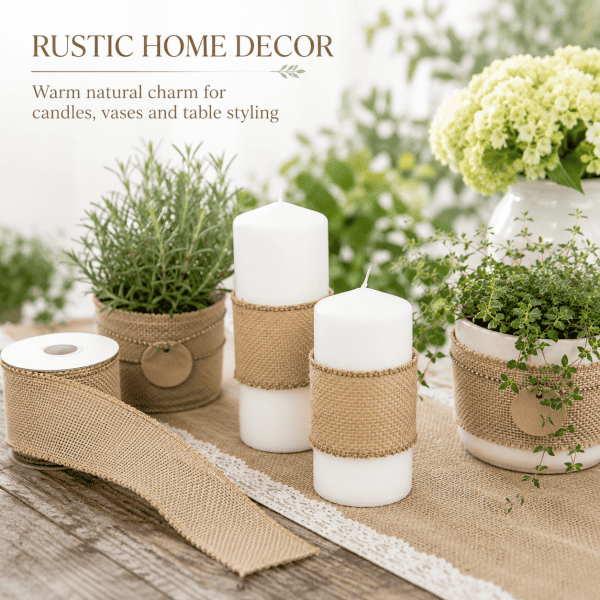 rustic natural jute tape – 5 cm x 5 m, perfect for diy, gift wrapping & home decor