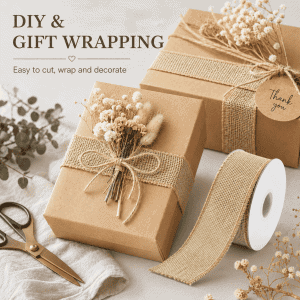 rustic natural jute tape – 5 cm x 5 m, perfect for diy, gift wrapping & home decor