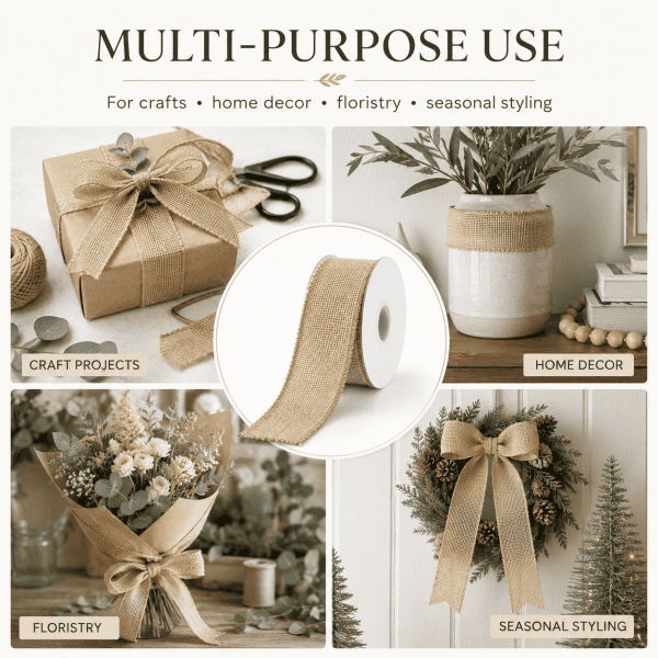 rustic natural jute tape – 5 cm x 5 m, perfect for diy, gift wrapping & home decor