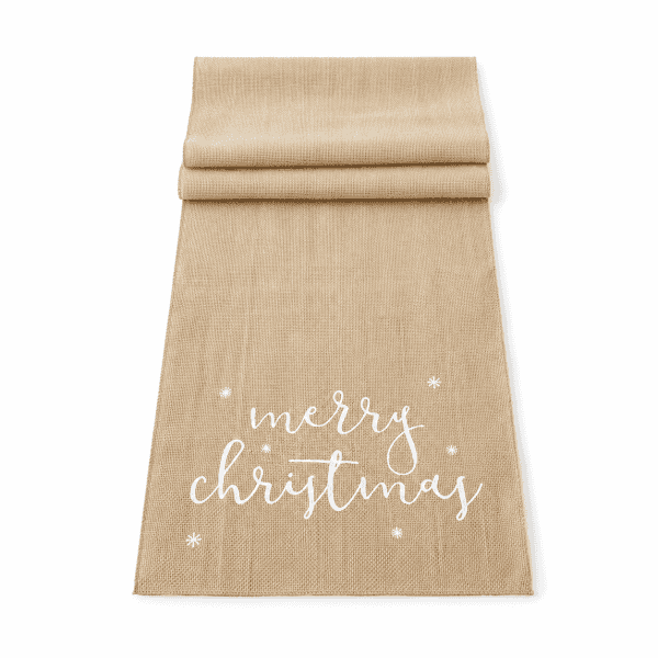 jute table runner merry christmas, white