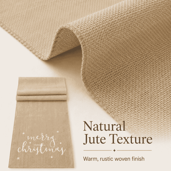 jute table runner merry christmas, white