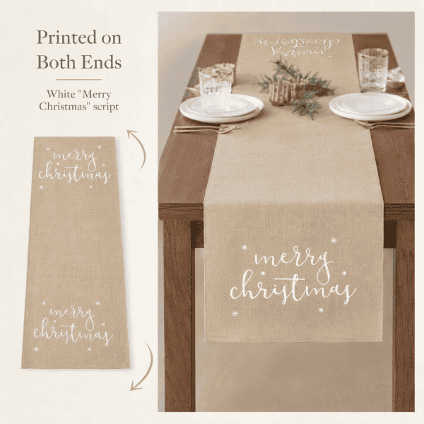 jute table runner merry christmas, white