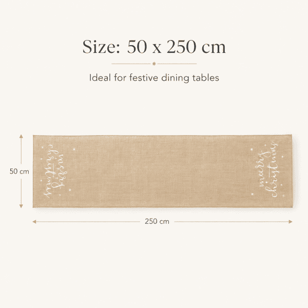 jute table runner merry christmas, white