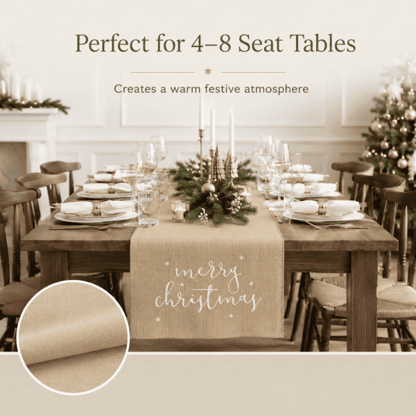 jute table runner merry christmas, white