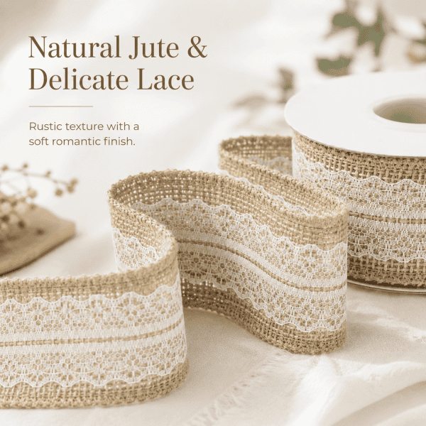 natural jute & delicate lace ribbon – rustic elegance for all occasions