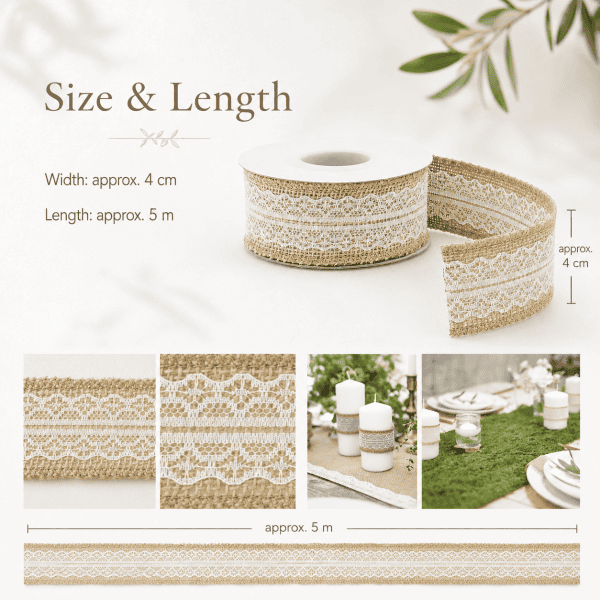 natural jute & delicate lace ribbon – rustic elegance for all occasions