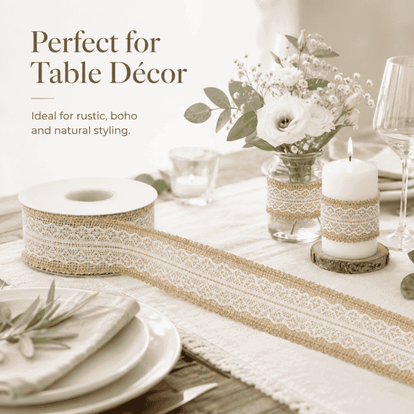 natural jute & delicate lace ribbon – rustic elegance for all occasions