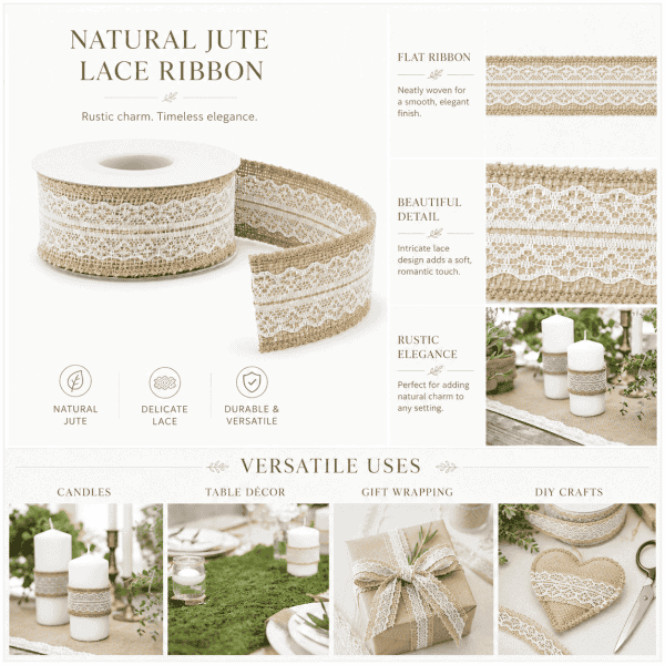 natural jute & delicate lace ribbon – rustic elegance for all occasions