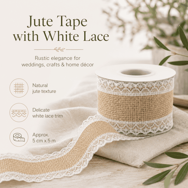 jute tape with lace, 5x500cm new price