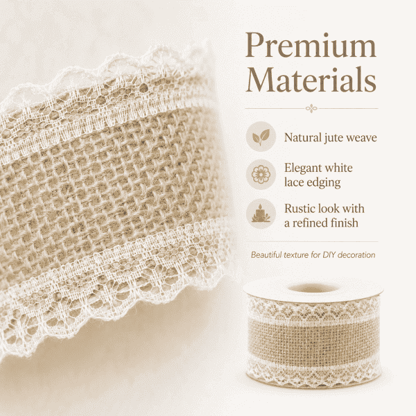 jute tape with lace, 5x500cm new price