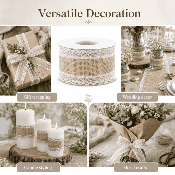 jute tape with lace, 5x500cm new price