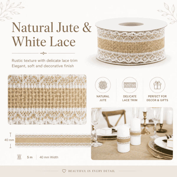 natural jute & white lace ribbon