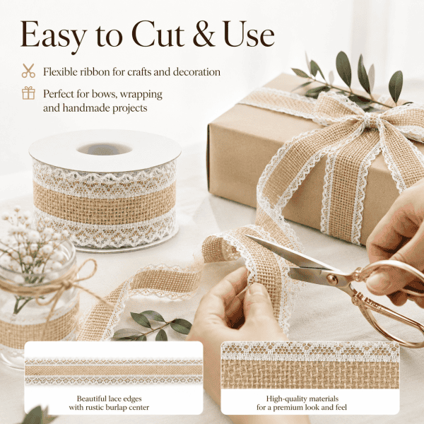 natural jute & white lace ribbon