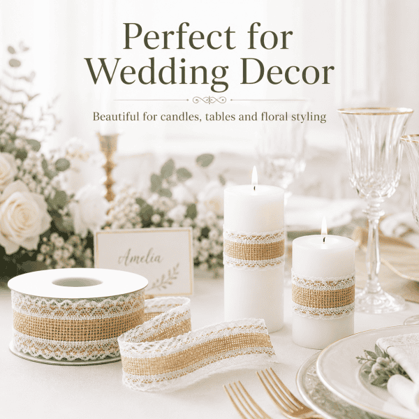 natural jute & white lace ribbon