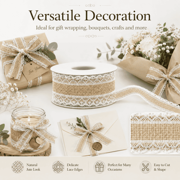natural jute & white lace ribbon