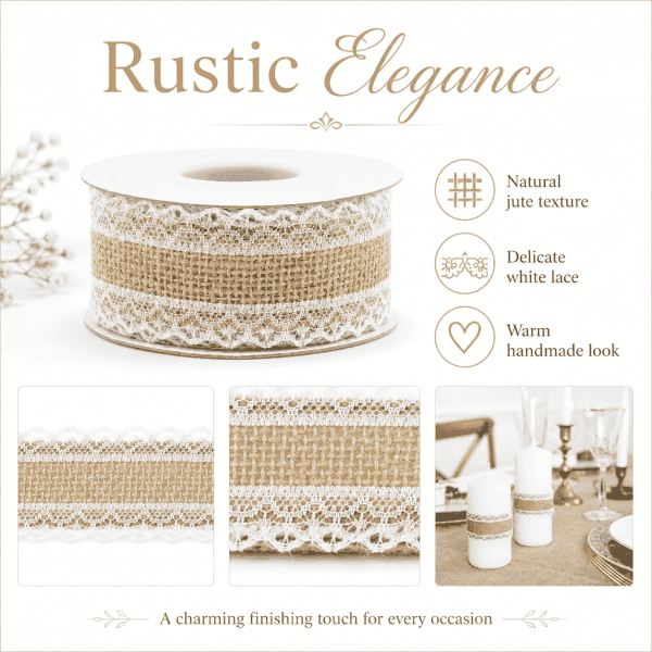 natural jute & white lace ribbon