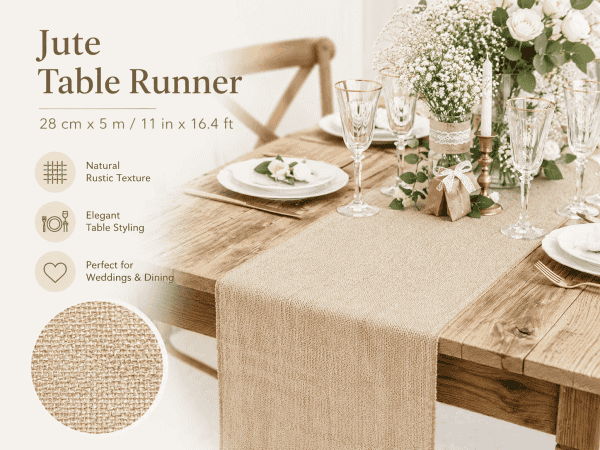 premium natural jute table runner rustic wedding & dining decor (28cm x 5m)