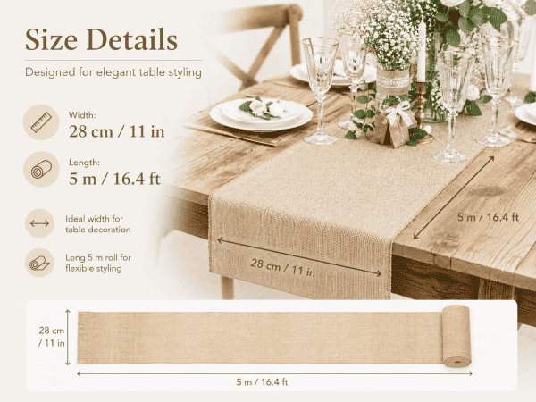 premium natural jute table runner rustic wedding & dining decor (28cm x 5m)